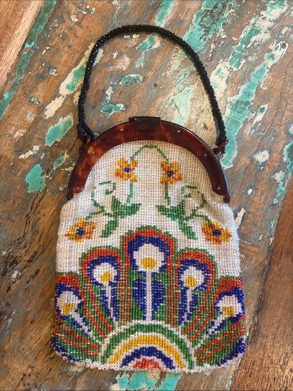Vintage Beaded Floral Handbag in Multicolor